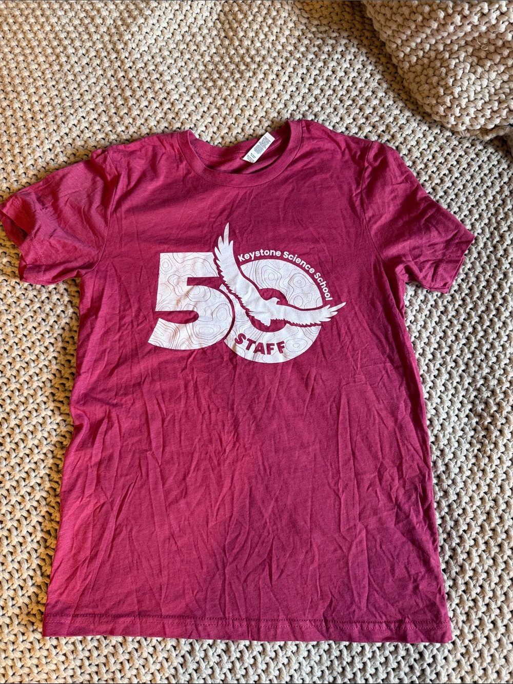 Gildan Staff T-Shirt in Dark Pink with White Graphic